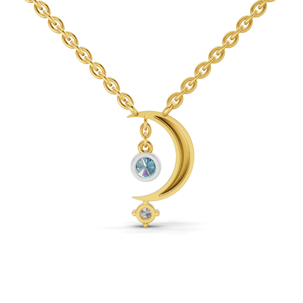 Lab Grown Diamond Necklace 0.07 Carat Round Shape 925 Sterling Silver Gold Plated Half Moon Pendant Necklace