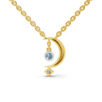 Lab Grown Diamond Necklace 0.07 Carat Round Shape 925 Sterling Silver Gold Plated Half Moon Pendant Necklace