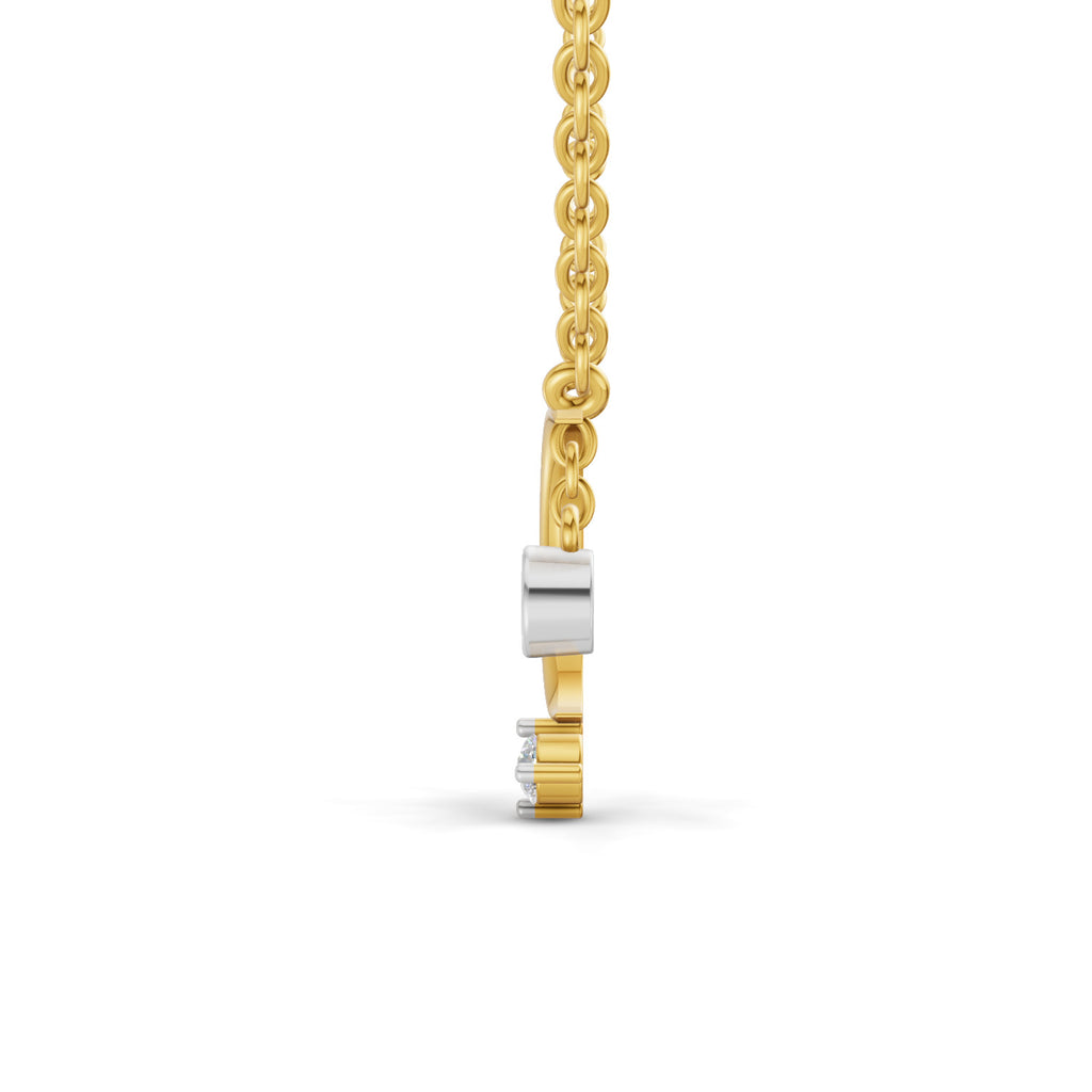 Lab Grown Diamond Necklace 0.07 Carat Round Shape 925 Sterling Silver Gold Plated Half Moon Pendant Necklace