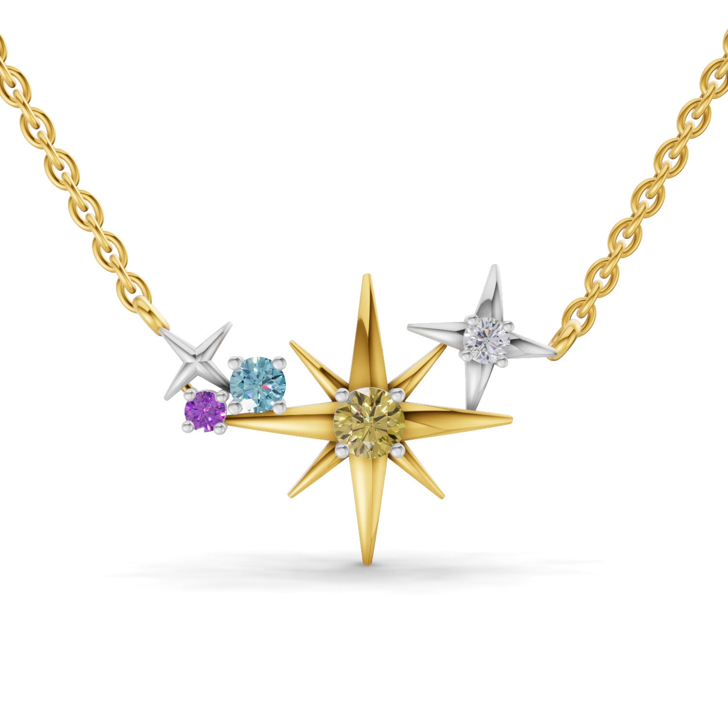 Lab Grown Diamond Necklace 0.07 Carat Round Shape 925 Sterling Silver Gold Plated Star Pendant Necklace