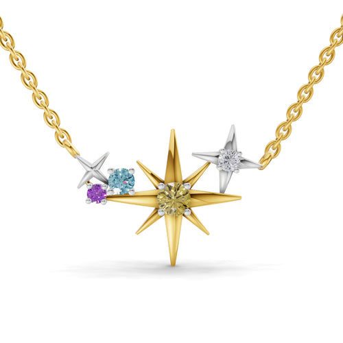 Lab Grown Diamond Necklace 0.07 Carat Round Shape 925 Sterling Silver Gold Plated Star Pendant Necklace