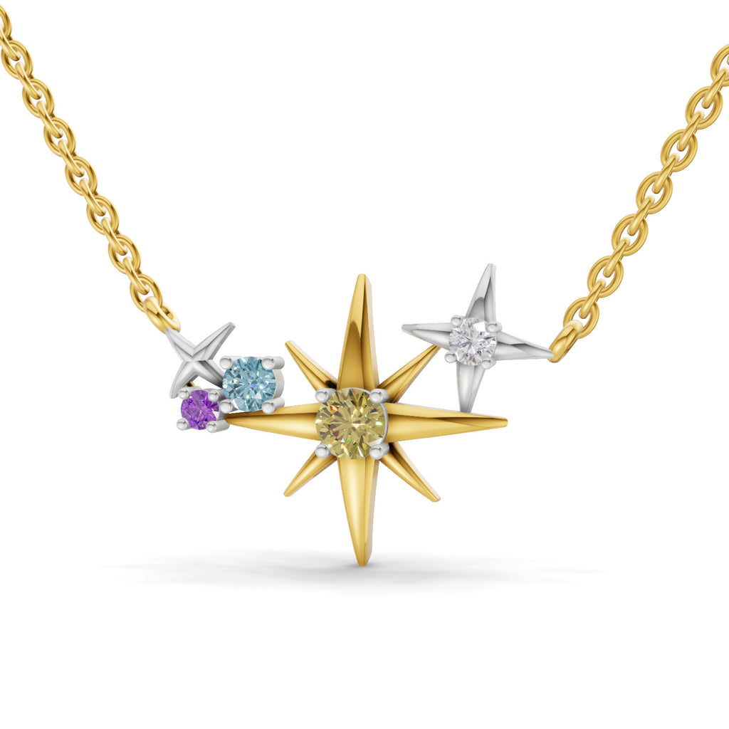 Lab Grown Diamond Necklace 0.07 Carat Round Shape 925 Sterling Silver Gold Plated Star Pendant Necklace