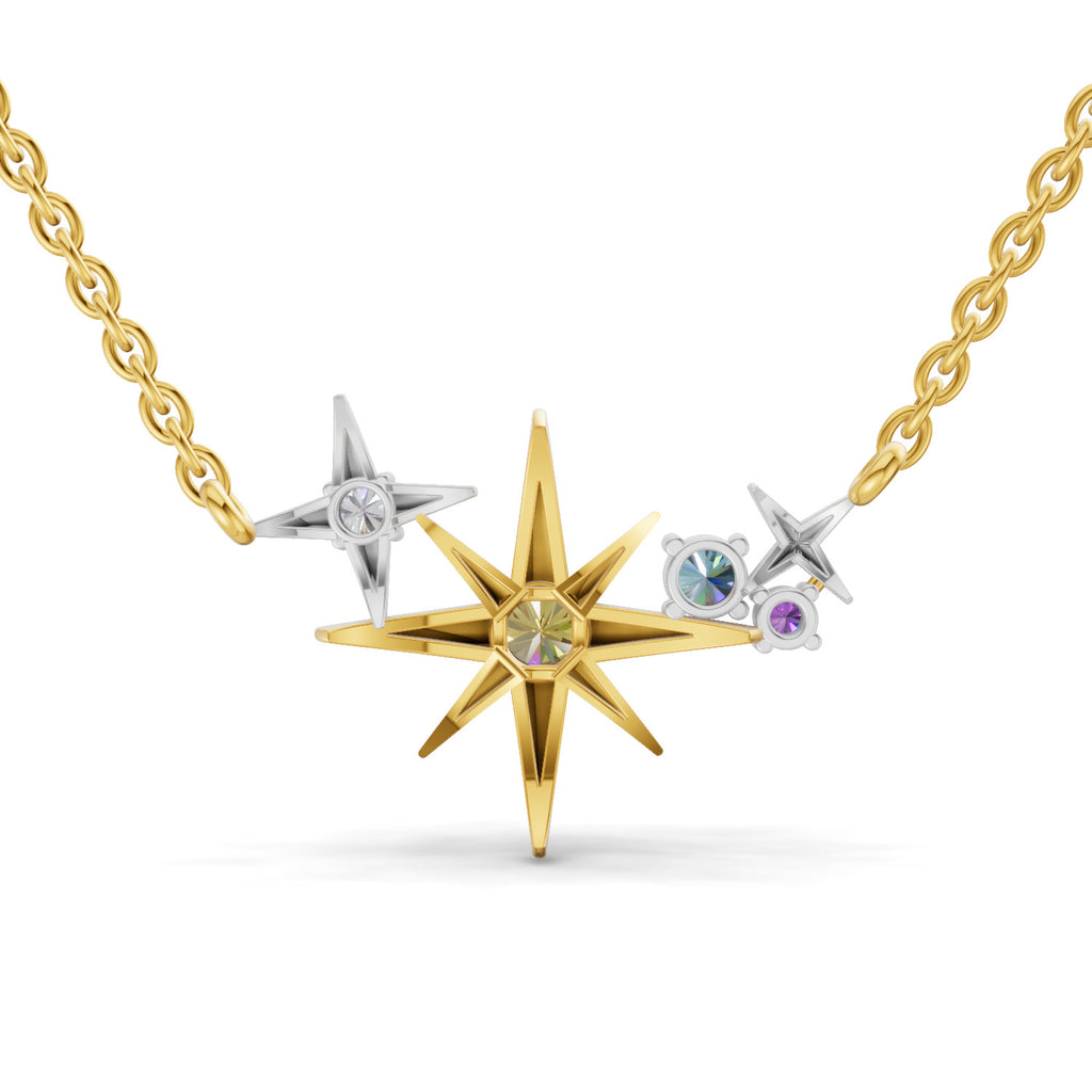 Lab Grown Diamond Necklace 0.07 Carat Round Shape 925 Sterling Silver Gold Plated Star Pendant Necklace