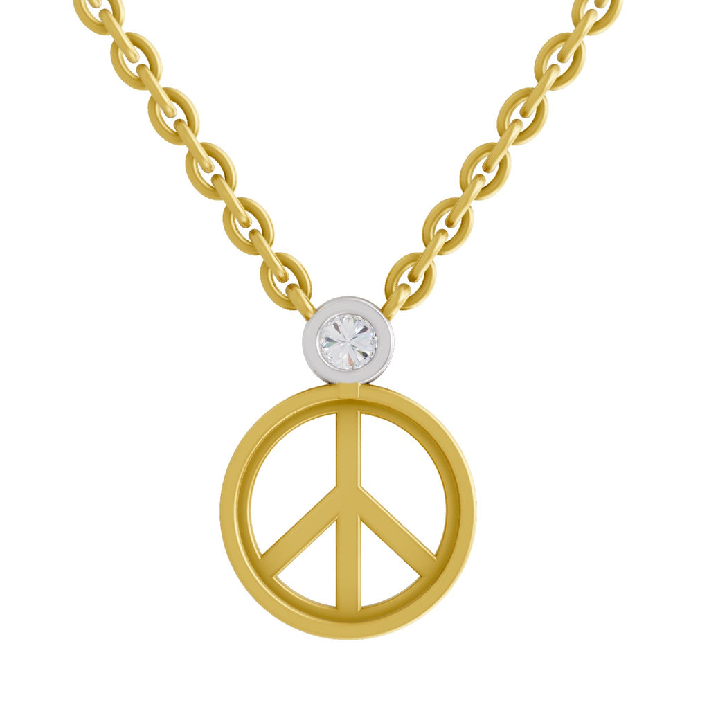 Lab Grown Diamond Necklace 0.07 Carat Round Shape 925 Sterling Silver Yellow Gold Plated Peace Necklace