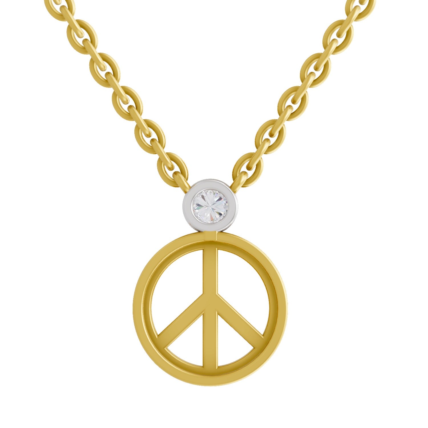 Lab Grown Diamond Necklace 0.07 Carat Round Shape 925 Sterling Silver Yellow Gold Plated Peace Necklace