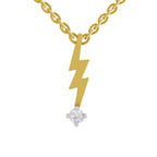 Lab Grown Diamond Necklace 0.07 Carat Round Shape 925 Sterling Silver Yellow Gold Plated Lightning Bolt Necklace