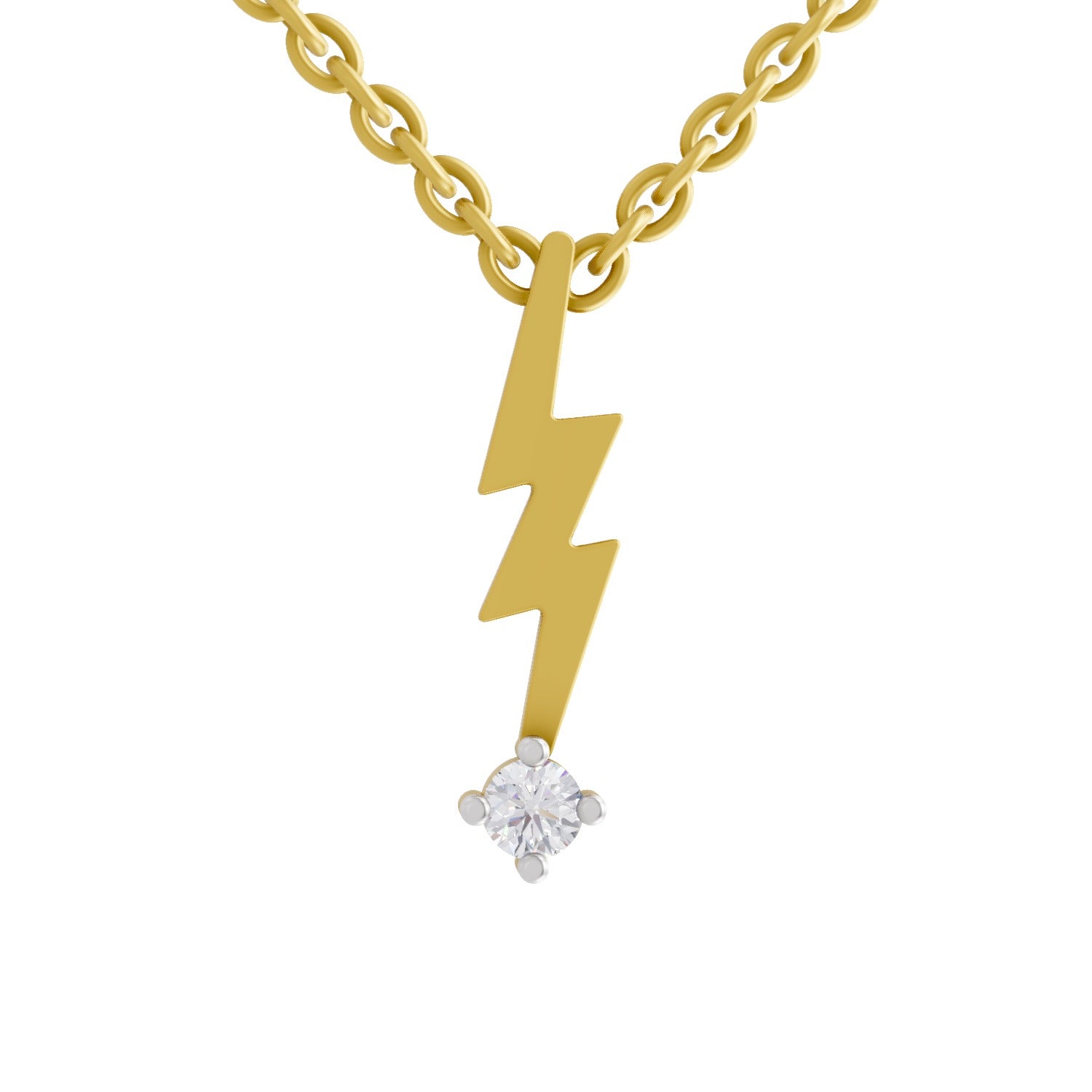 Lab Grown Diamond Necklace 0.07 Carat Round Shape 925 Sterling Silver Yellow Gold Plated Lightning Bolt Necklace