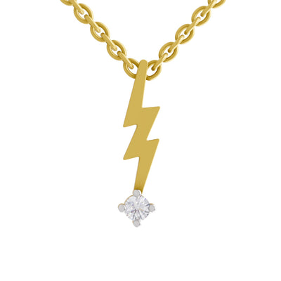 Lab Grown Diamond Necklace 0.07 Carat Round Shape 925 Sterling Silver Yellow Gold Plated Lightning Bolt Necklace