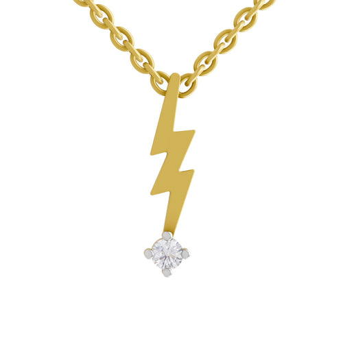 Lab Grown Diamond Necklace 0.07 Carat Round Shape 925 Sterling Silver Yellow Gold Plated Lightning Bolt Necklace