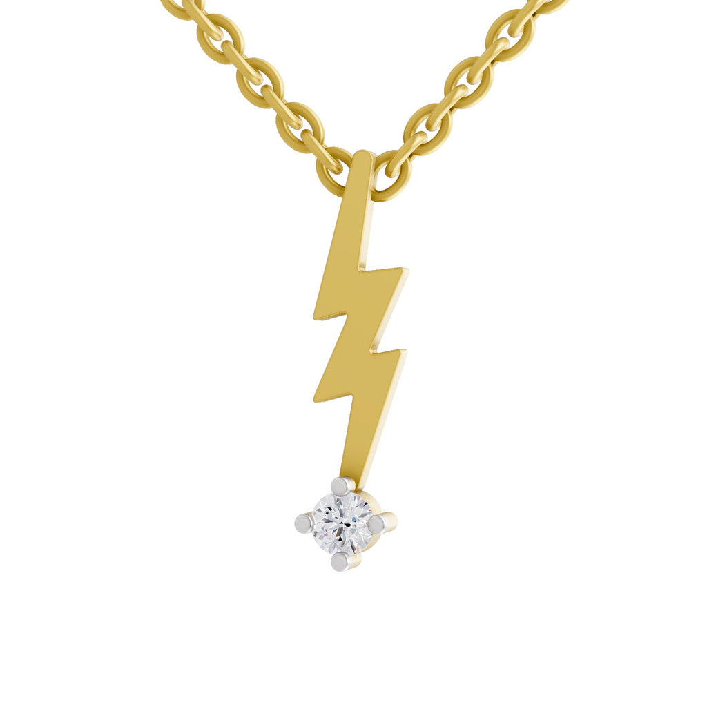 Lab Grown Diamond Necklace 0.07 Carat Round Shape 925 Sterling Silver Yellow Gold Plated Lightning Bolt Necklace