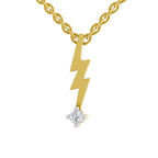 Lab Grown Diamond Necklace 0.07 Carat Round Shape 925 Sterling Silver Yellow Gold Plated Lightning Bolt Necklace