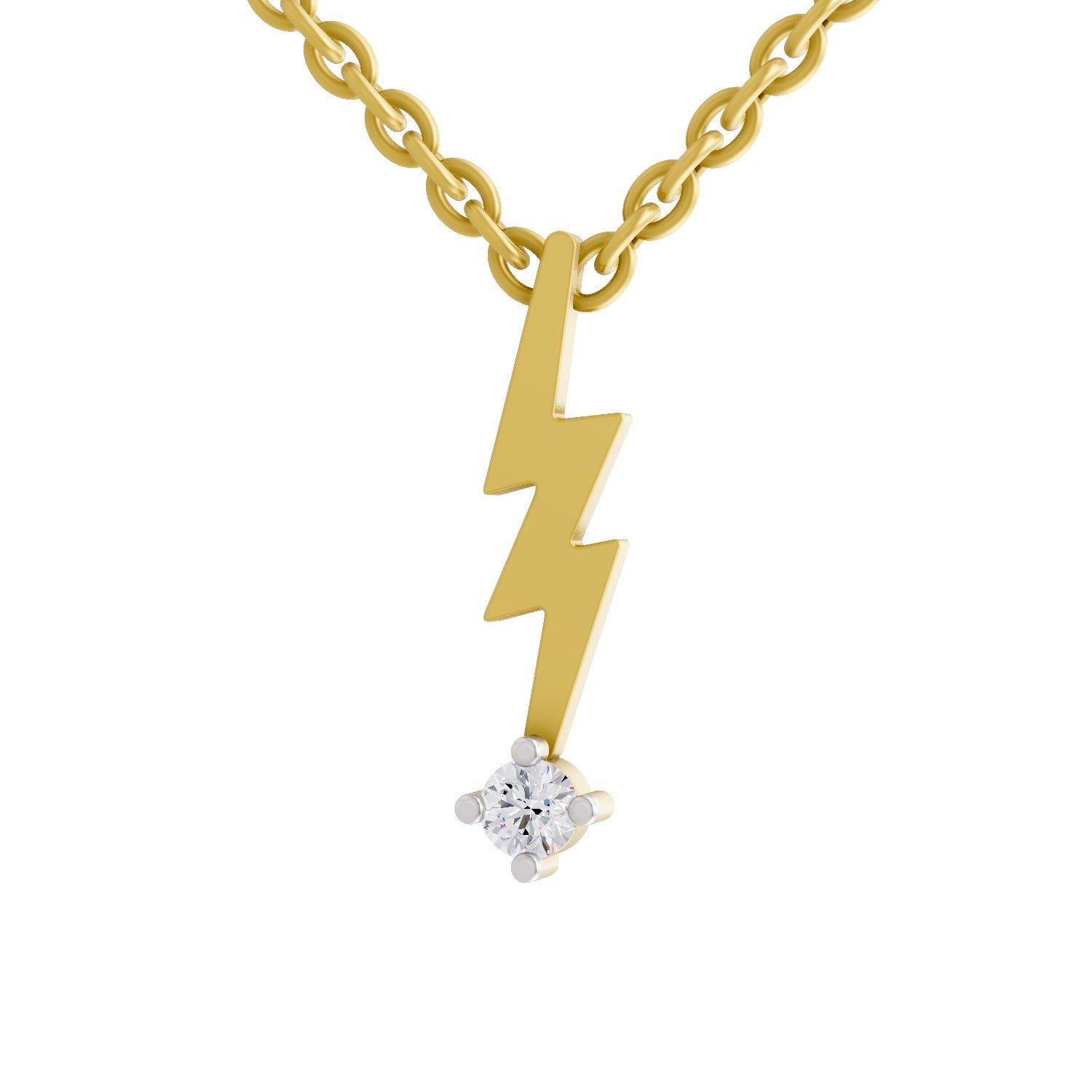 Lab Grown Diamond Necklace 0.07 Carat Round Shape 925 Sterling Silver Yellow Gold Plated Lightning Bolt Necklace