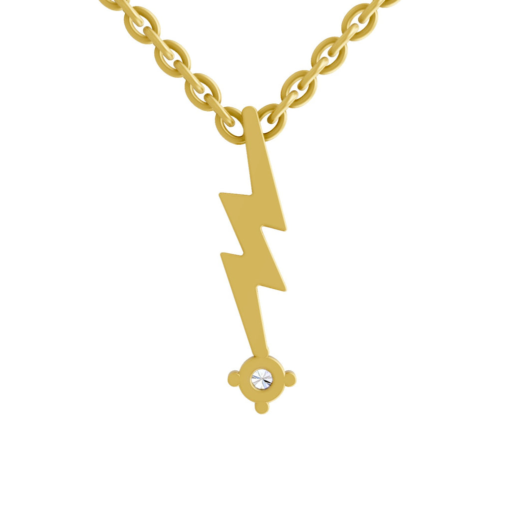 Lab Grown Diamond Necklace 0.07 Carat Round Shape 925 Sterling Silver Yellow Gold Plated Lightning Bolt Necklace