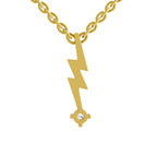 Lab Grown Diamond Necklace 0.07 Carat Round Shape 925 Sterling Silver Yellow Gold Plated Lightning Bolt Necklace