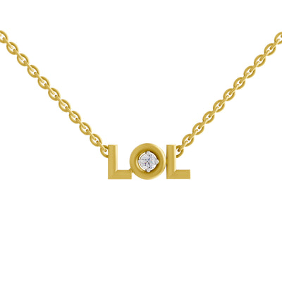 Lab Grown Diamond Necklace 0.07 Carat Round Shape 925 Sterling Silver Yellow Gold Plated Lightning LOL Necklace