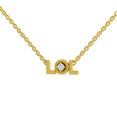 Lab Grown Diamond Necklace 0.07 Carat Round Shape 925 Sterling Silver Yellow Gold Plated Lightning LOL Necklace