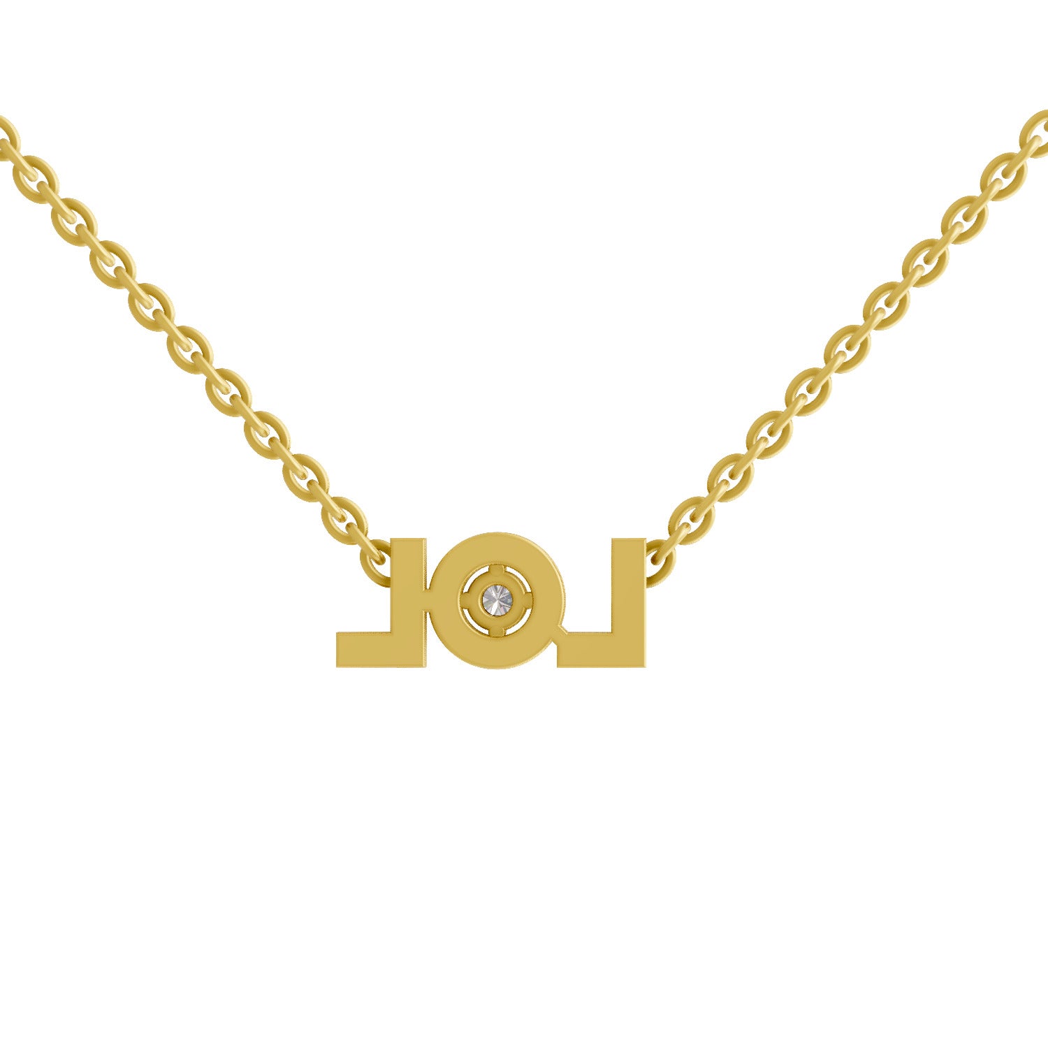 Lab Grown Diamond Necklace 0.07 Carat Round Shape 925 Sterling Silver Yellow Gold Plated Lightning LOL Necklace