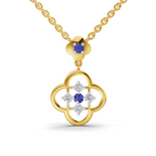 Lab Grown Diamond Necklace 0.18 Carat IGI Certified Round Shape 925 Sterling Silver Yellow Gold Plated Gold and Sapphire Clover pendant