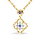 Lab Grown Diamond Necklace 0.18 Carat IGI Certified Round Shape 925 Sterling Silver Yellow Gold Plated Gold and Sapphire Clover pendant