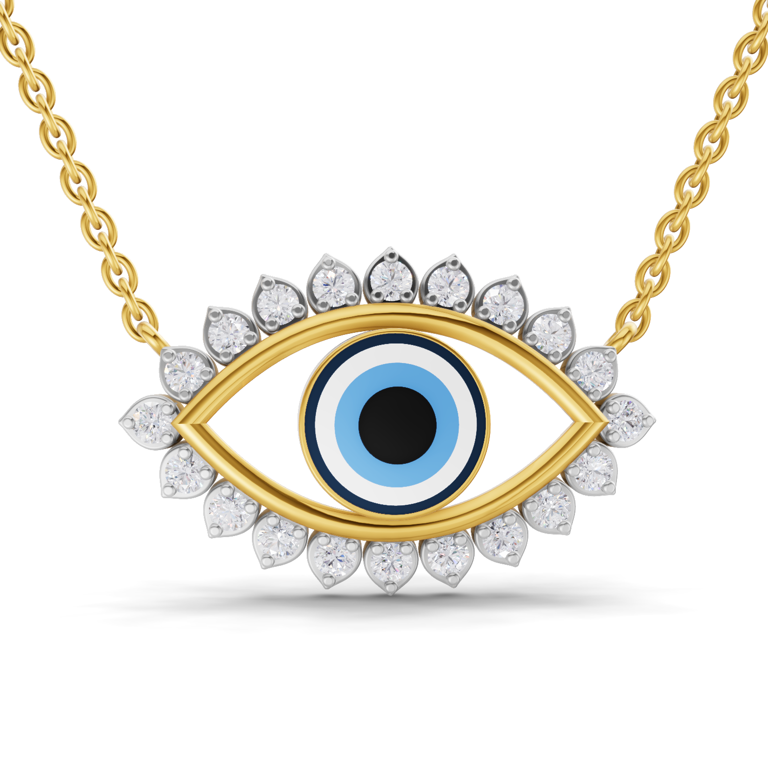 Lab Grown Diamond Necklace 0.88 Carat IGI Certified Round Shape 925 Sterling Silver Yellow Gold Plated Eye of Serenity pendant