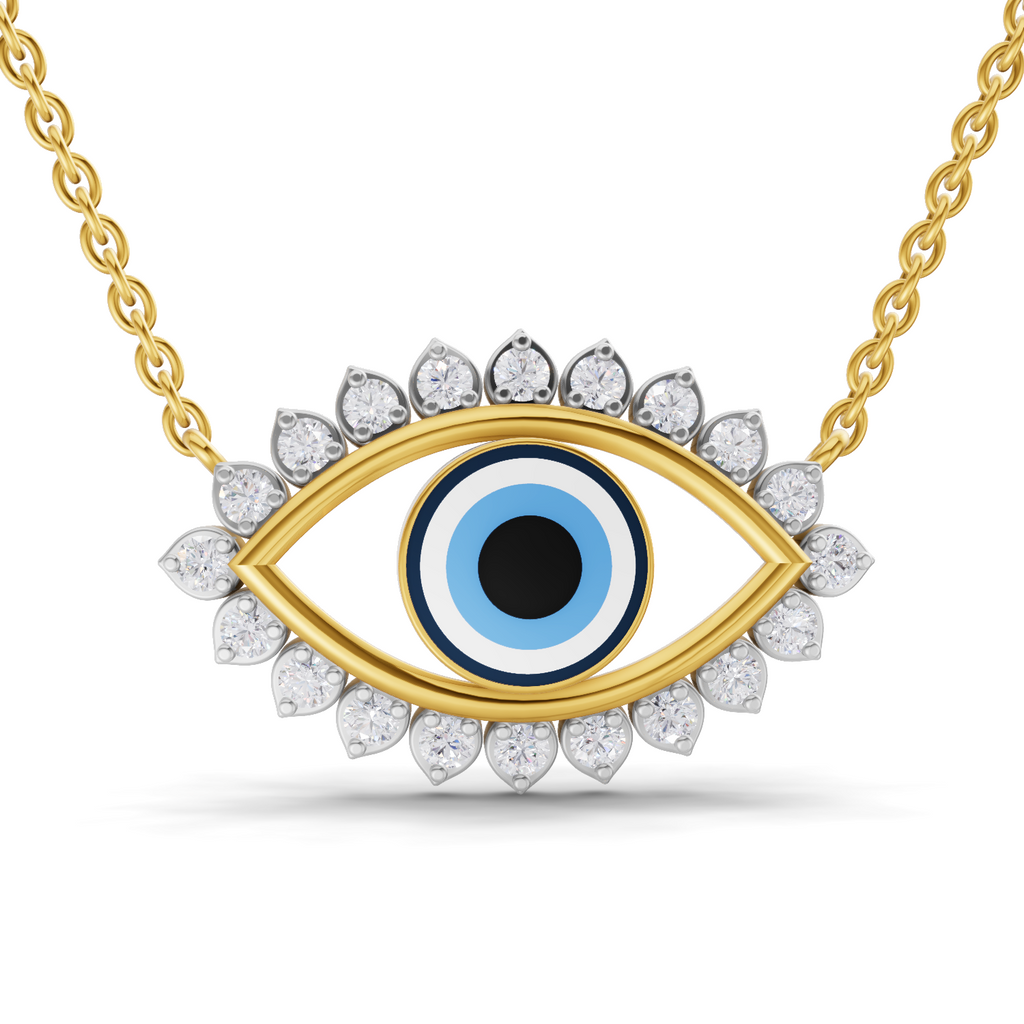 Lab Grown Diamond Necklace 0.88 Carat IGI Certified Round Shape 925 Sterling Silver Yellow Gold Plated Eye of Serenity pendant