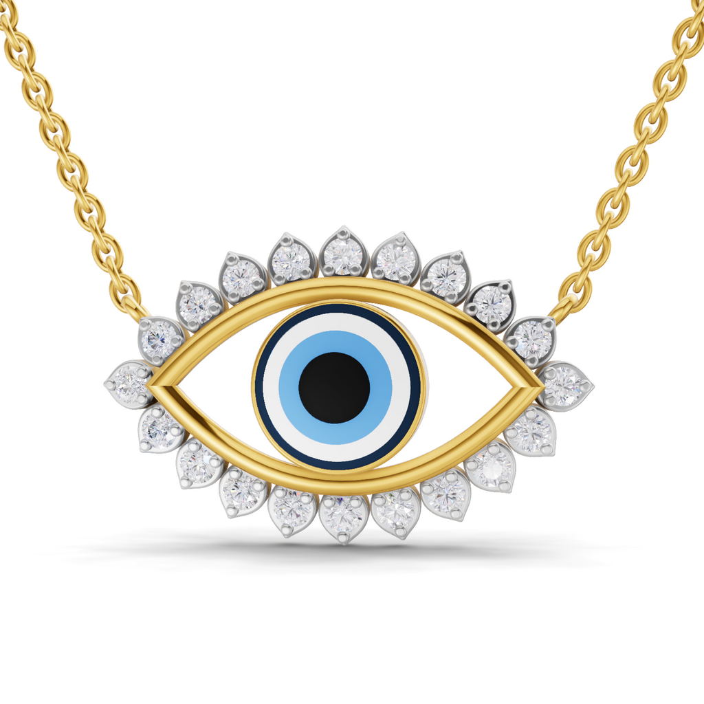 Lab Grown Diamond Necklace 0.88 Carat IGI Certified Round Shape 925 Sterling Silver Yellow Gold Plated Eye of Serenity pendant