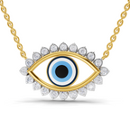 Lab Grown Diamond Necklace 0.88 Carat IGI Certified Round Shape 925 Sterling Silver Yellow Gold Plated Eye of Serenity pendant