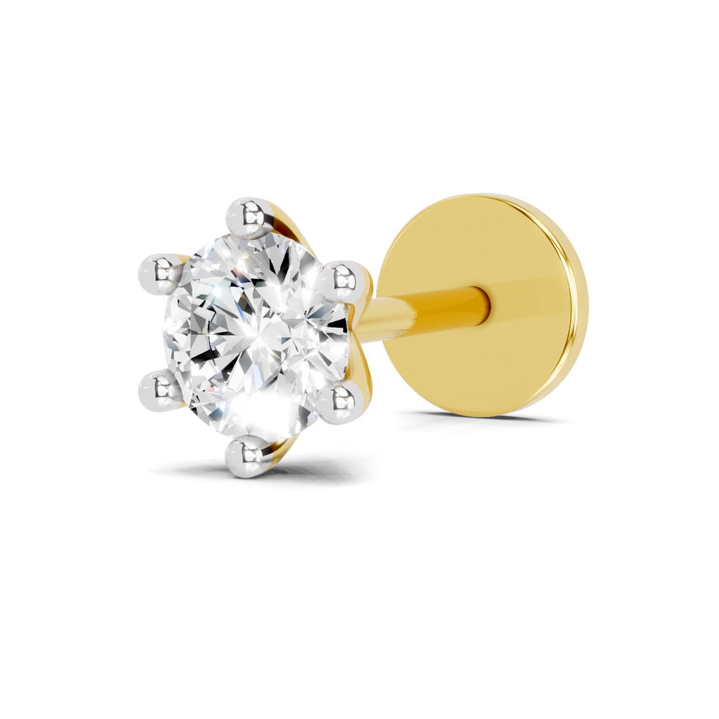 Lab Grown Diamond 0.14CT 925 Sterling Silver Gold Plated Round Shape Nose Pin