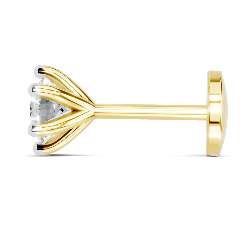 Lab Grown Diamond 0.14CT 925 Sterling Silver Gold Plated Round Shape Nose Pin