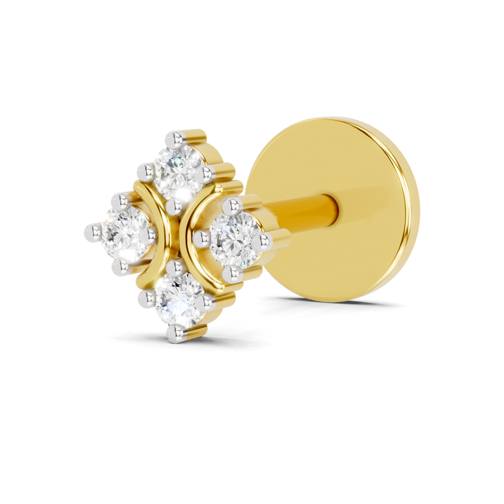 Lab Grown Diamond 0.03CT 925 Sterling Silver Gold Plated Round Shape Nose Pin