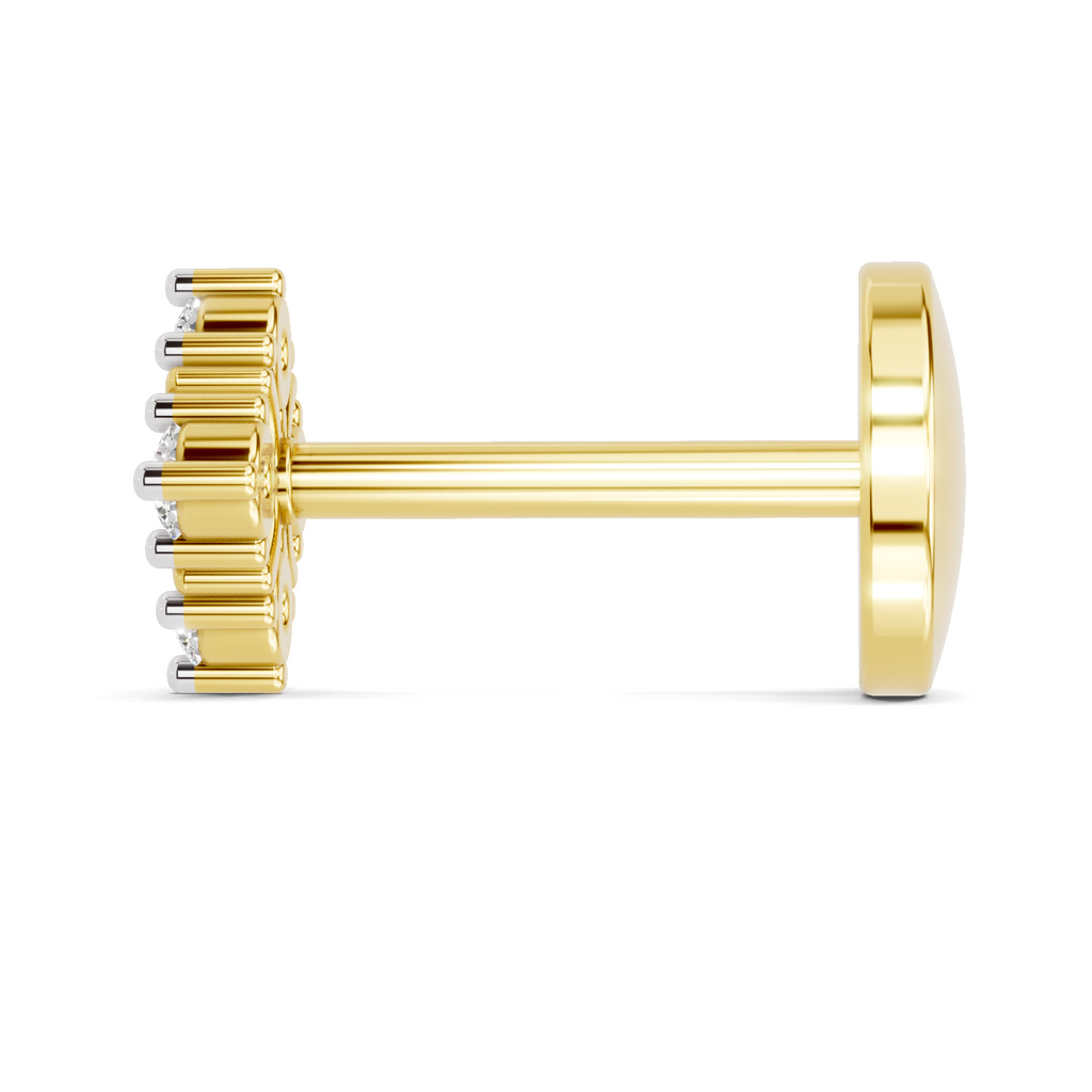 Lab Grown Diamond 0.03CT 925 Sterling Silver Gold Plated Round Shape Nose Pin