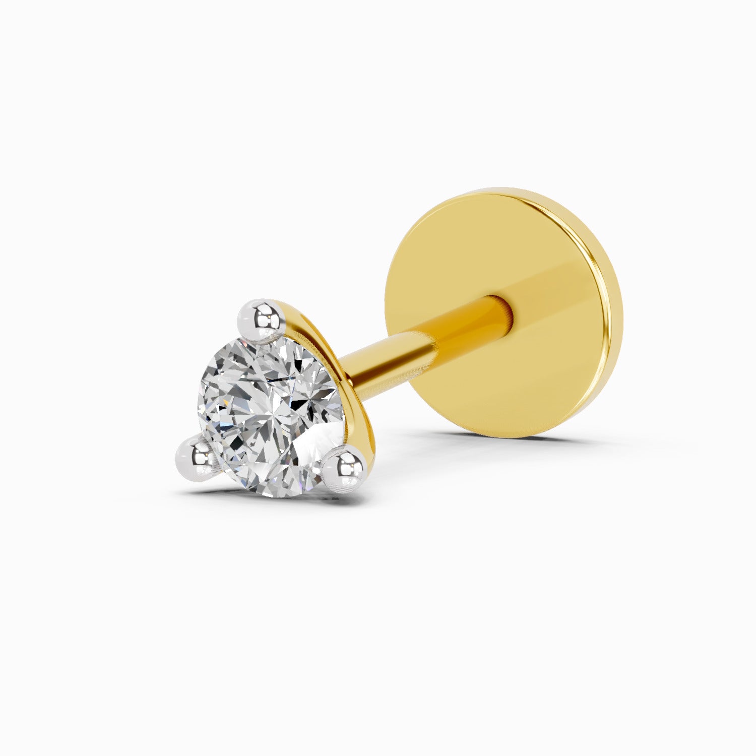 Lab Grown Diamond Nosepin 0.1 Carat IGI Certified Round Shape 925 Sterling Silver Yellow Gold Plated Solitaire Nosepin