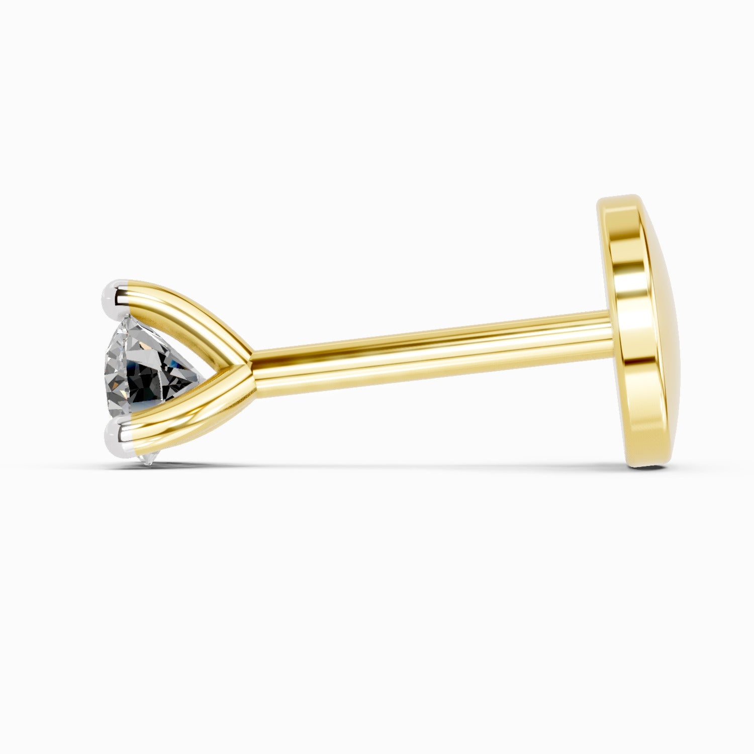 Lab Grown Diamond Nosepin 0.1 Carat IGI Certified Round Shape 925 Sterling Silver Yellow Gold Plated Solitaire Nosepin
