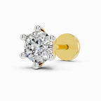 Lab Grown Diamond Nosepin 0.1 Carat IGI Certified Round Shape 925 Sterling Silver Yellow Gold Plated Solitaire Nosepin