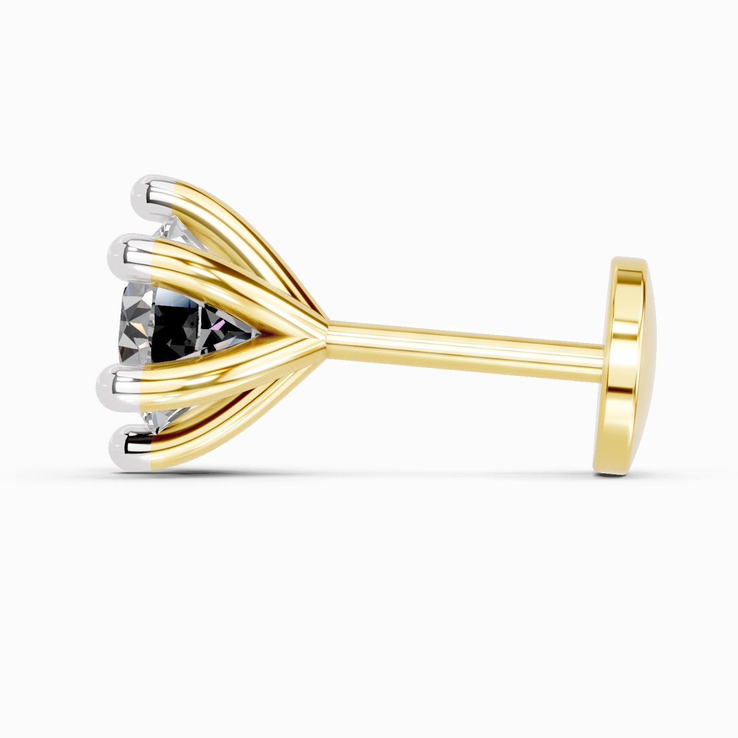Lab Grown Diamond Nosepin 0.1 Carat IGI Certified Round Shape 925 Sterling Silver Yellow Gold Plated Solitaire Nosepin