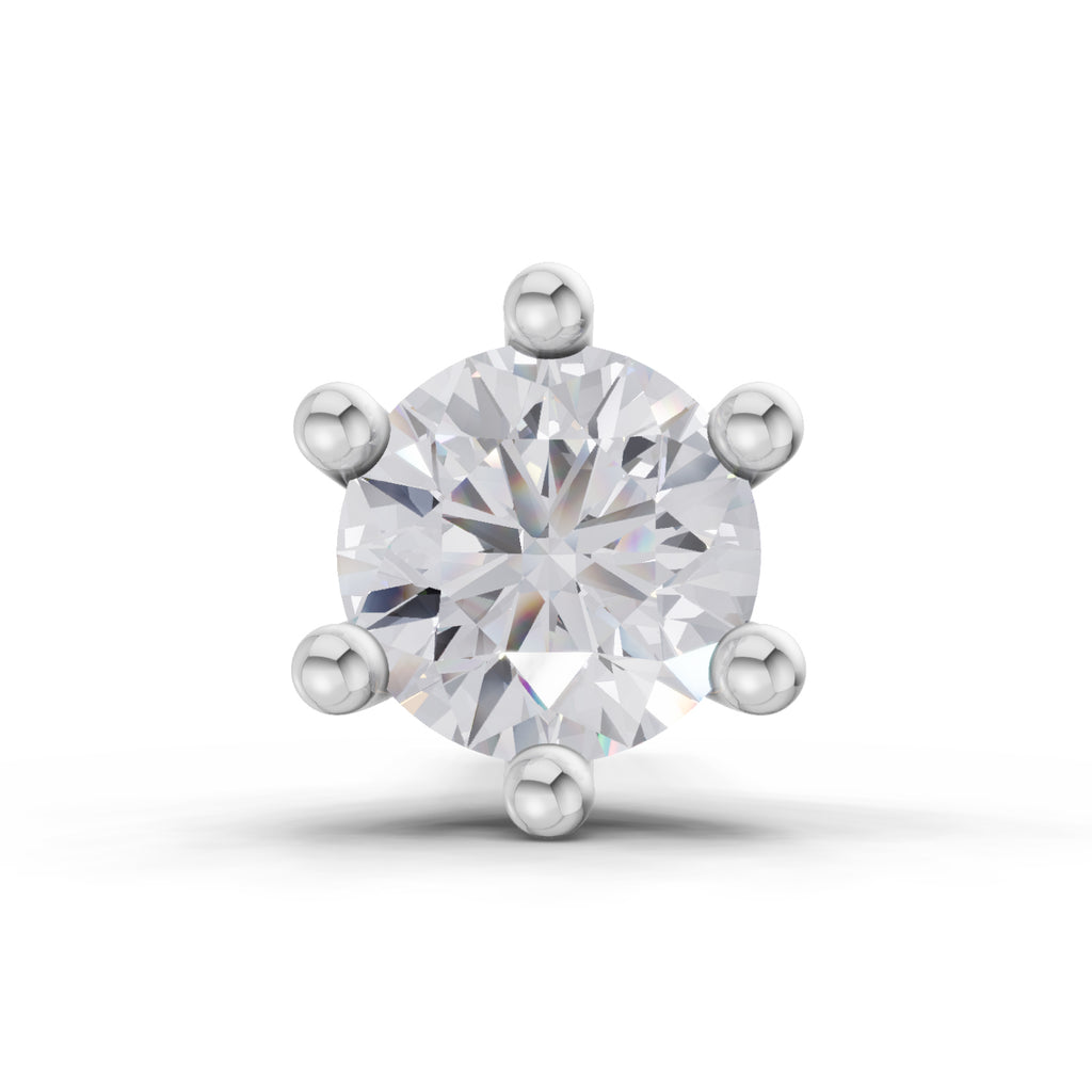 Lab Grown Diamond Nosepin 0.1 Carat IGI Certified Round Shape 925 Sterling Silver Yellow Gold Plated Solitaire Nosepin