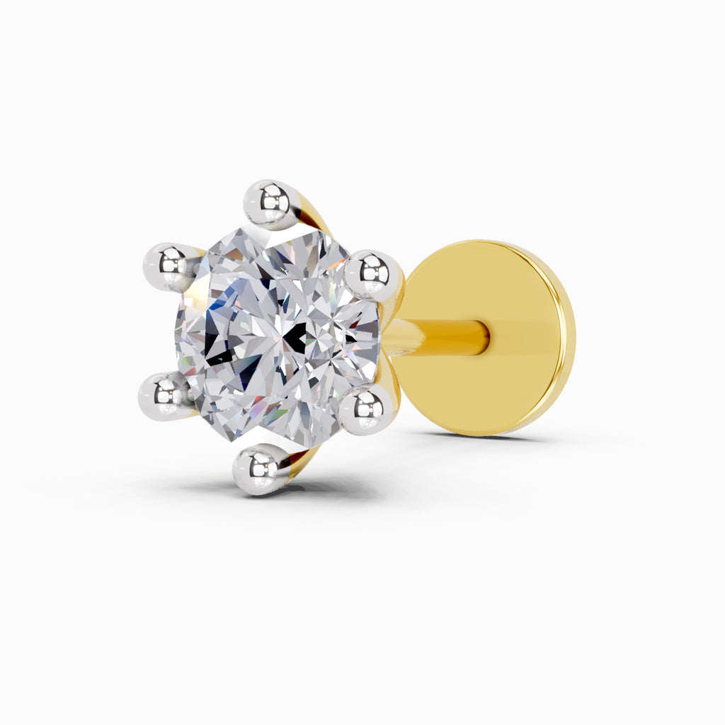 Lab Grown Diamond 0.15CT 925 Sterling Silver Gold Plated Round Shape Nose Pin