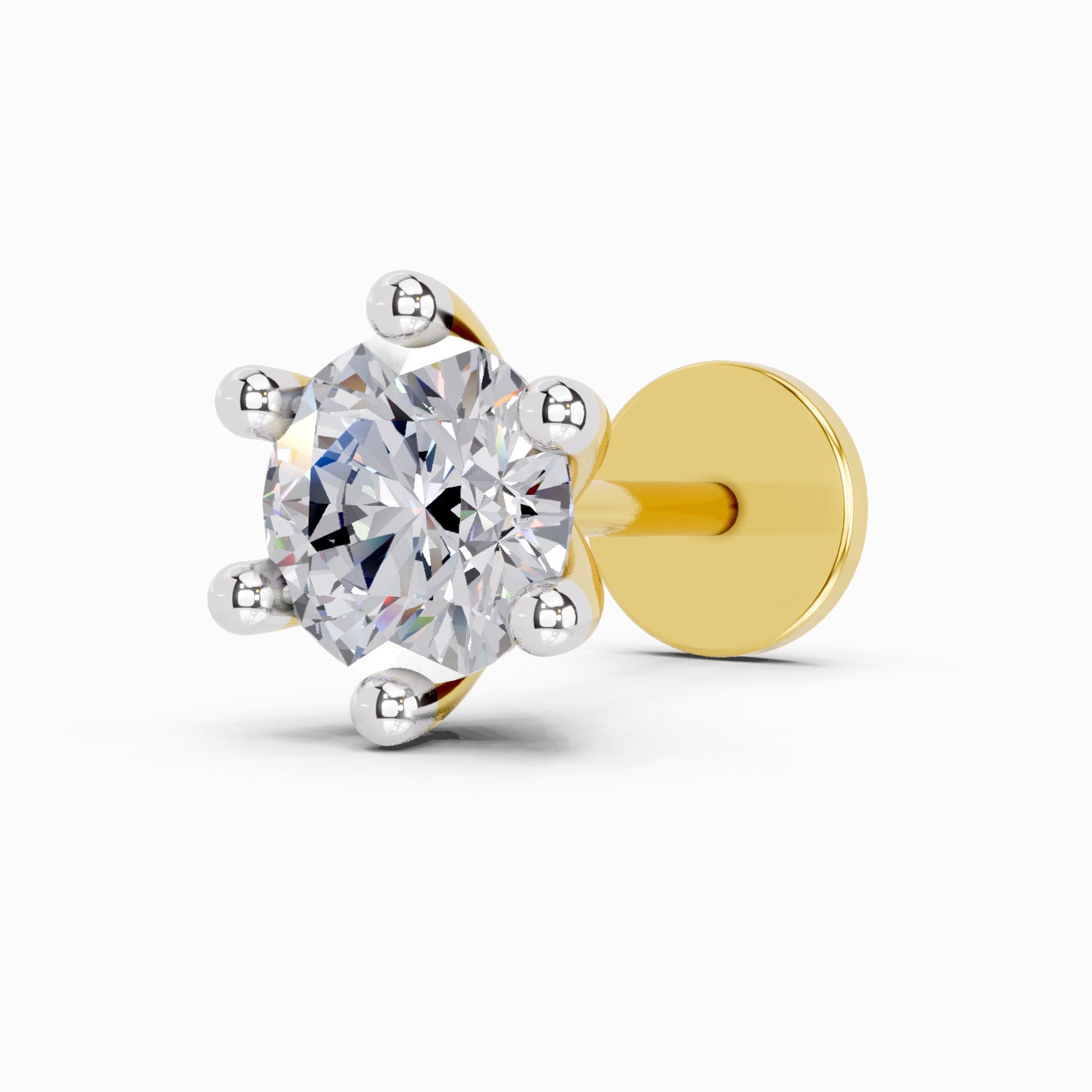Lab Grown Diamond 0.15CT 925 Sterling Silver Gold Plated Round Shape Nose Pin