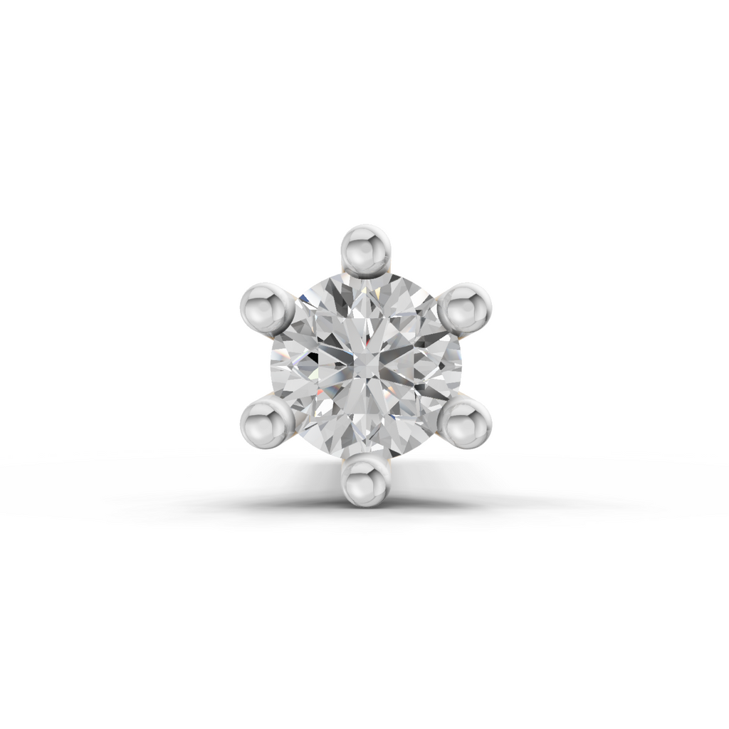 Lab Grown Diamond Nosepin 0.05 Carat Round Shape 925 Sterling Silver Yellow Gold Plated Solitaire Nosepin