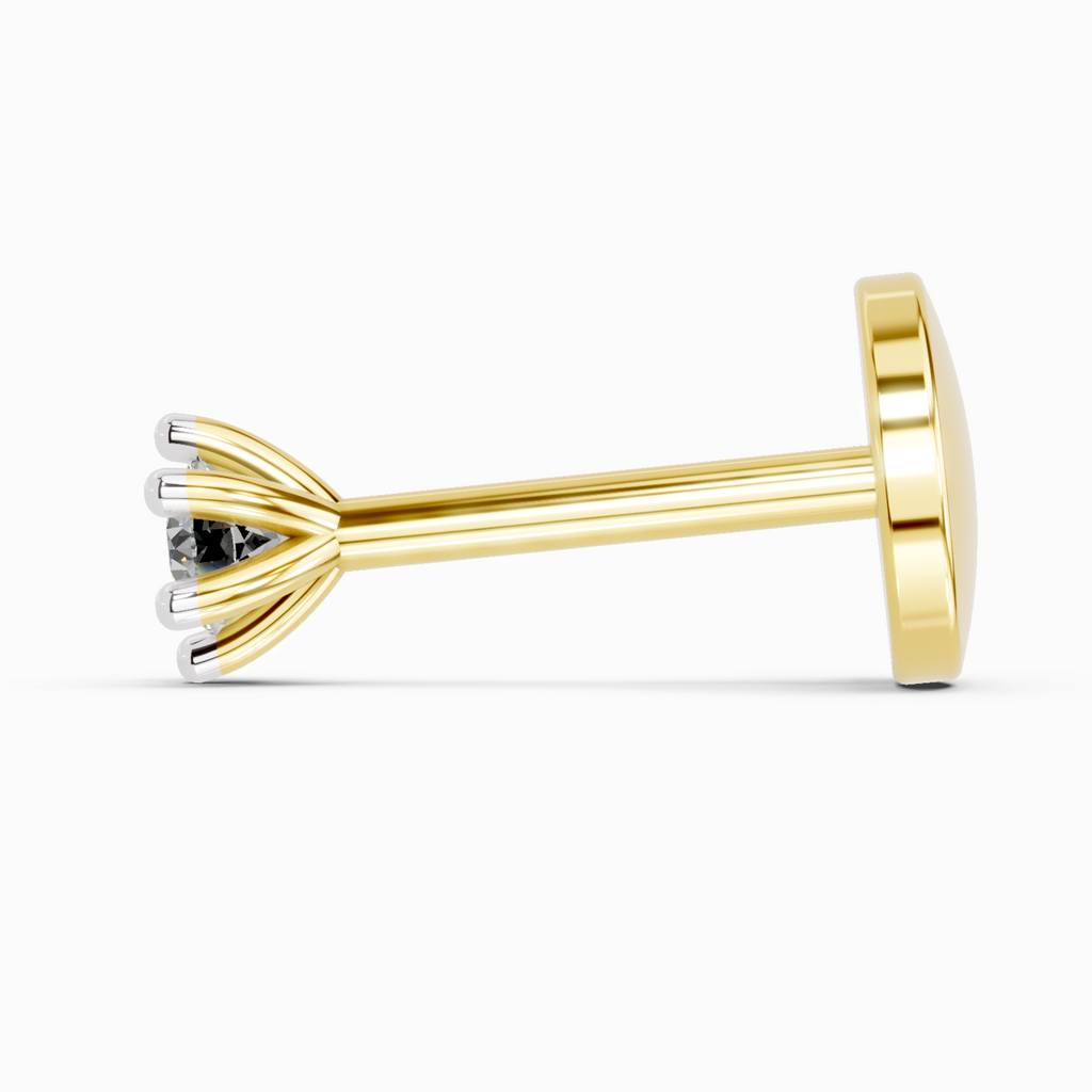 Lab Grown Diamond Nosepin 0.05 Carat Round Shape 925 Sterling Silver Yellow Gold Plated Solitaire Nosepin