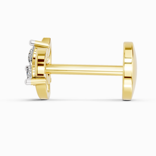 Lab Grown Diamond Nosepin 0.03 Carat Round Shape 925 Sterling Silver Yellow Gold Plated Floral Nosepin
