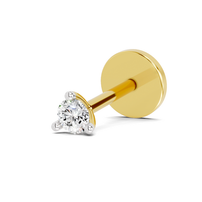 Lab Grown Diamond Nosepin 0.01 Carat Round Shape 925 Sterling Silver Yellow Gold Plated Solitaire Nosepin