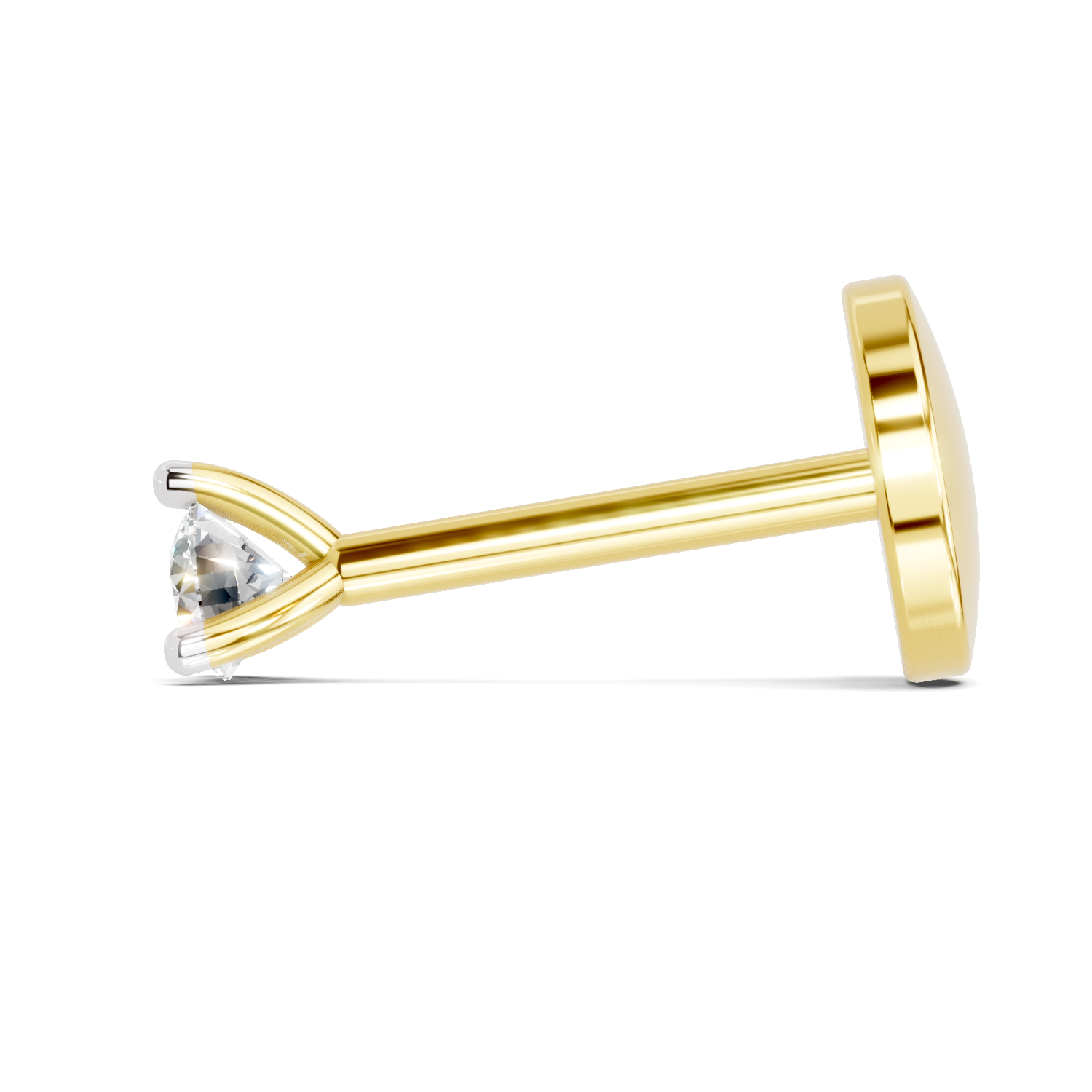 Lab Grown Diamond Nosepin 0.01 Carat Round Shape 925 Sterling Silver Yellow Gold Plated Solitaire Nosepin