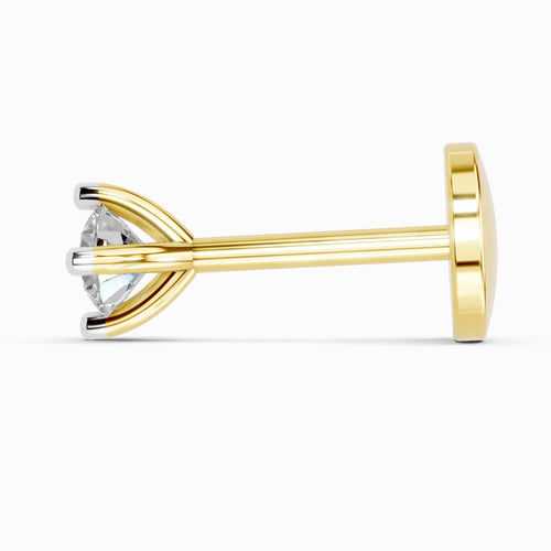 Lab Grown Diamond Nosepin 0.05 Carat Pear Shape 925 Sterling Silver Yellow Gold Plated Solitaire Nosepin
