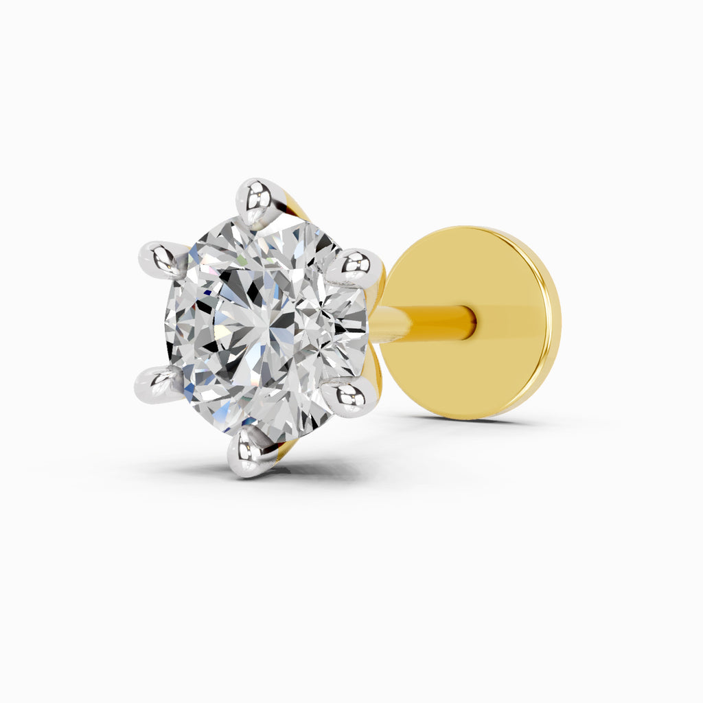 Lab Grown Diamond 0.15CT 925 Sterling Silver Gold Plated Round Shape Nose Pin