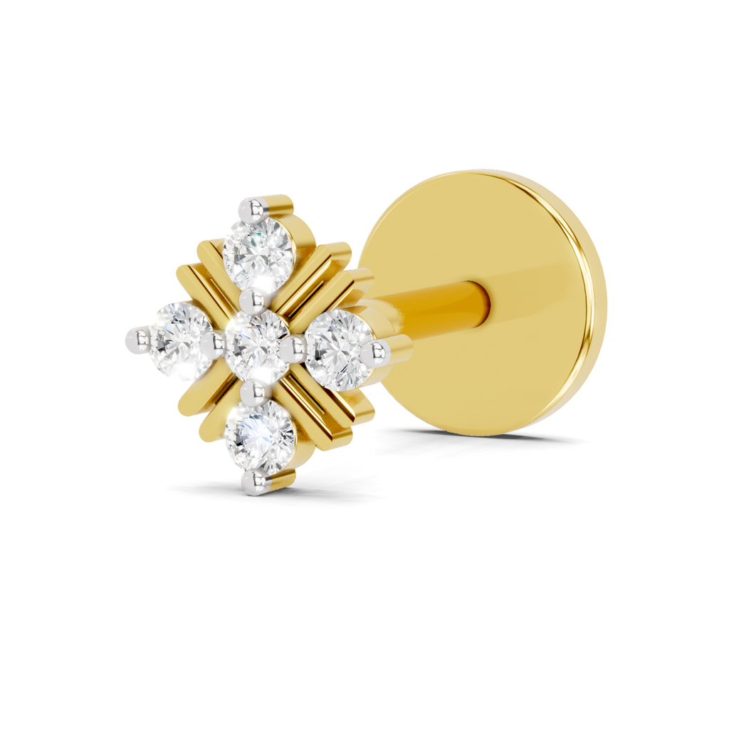 Lab Grown Diamond 0.06CT 925 Sterling Silver Gold Plated Round Shape Nose Pin