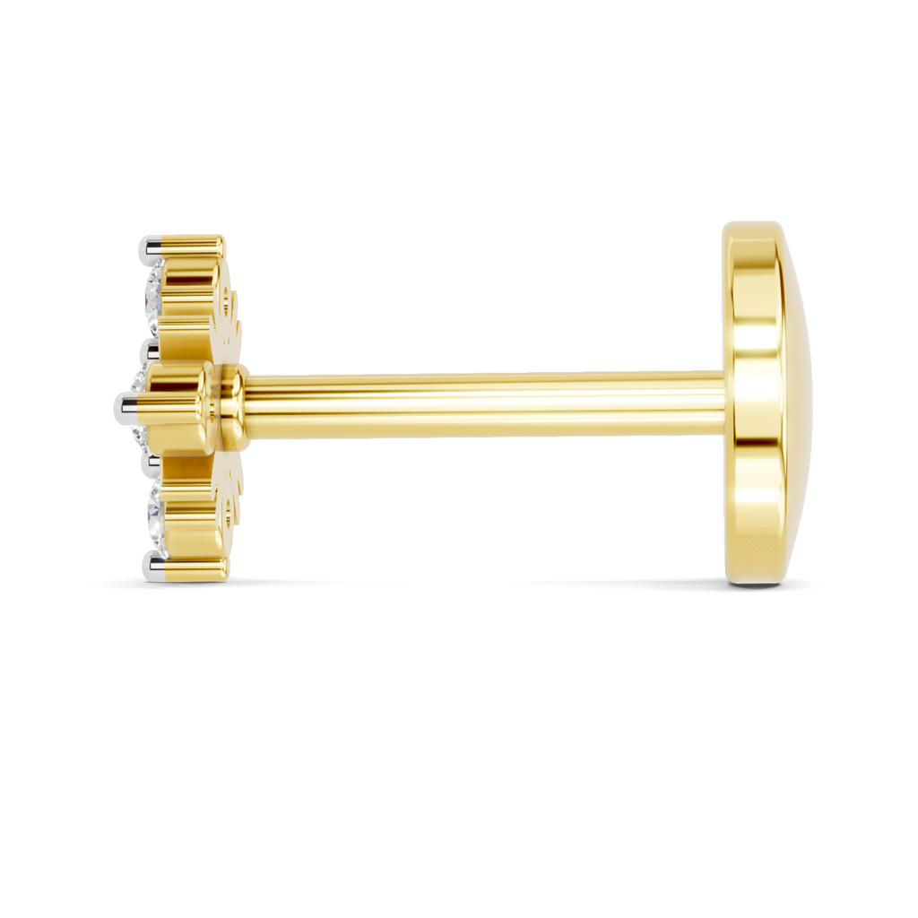 Lab Grown Diamond 0.06CT 925 Sterling Silver Gold Plated Round Shape Nose Pin