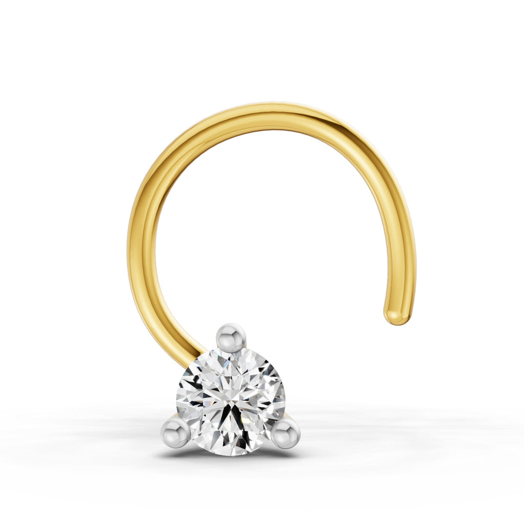 Lab Grown Diamond 0.04CT 925 Sterling Silver Gold Plated Round Shape Nose Pin
