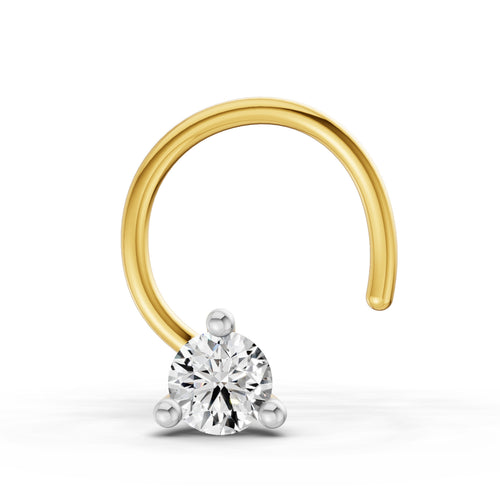 Lab Grown Diamond 0.04CT 925 Sterling Silver Gold Plated Round Shape Nose Pin