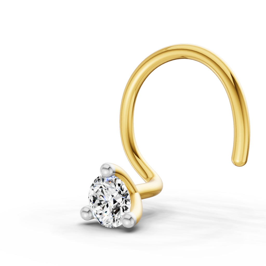 Lab Grown Diamond 0.04CT 925 Sterling Silver Gold Plated Round Shape Nose Pin